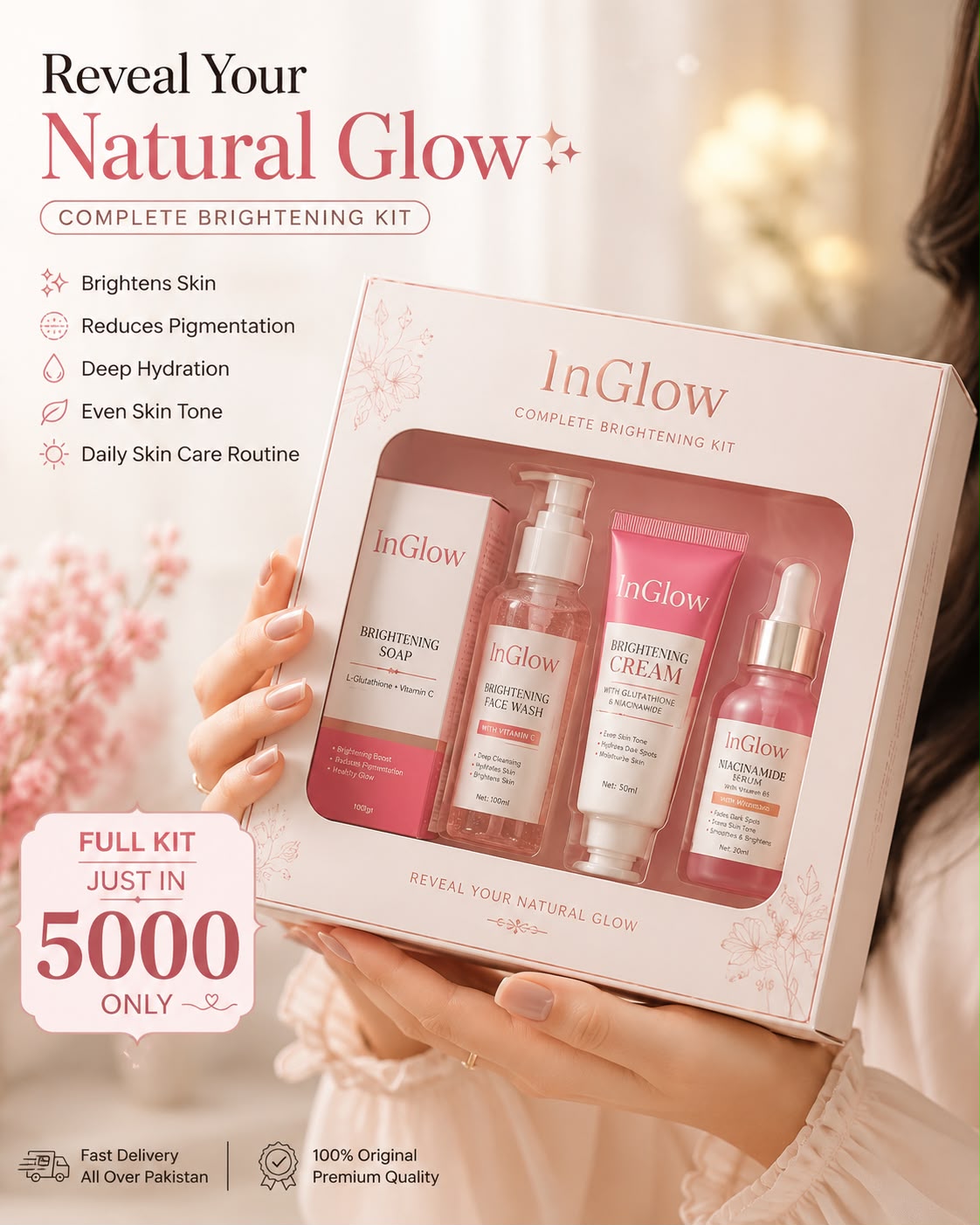 InGlow Complete Brightening Skincare Kit | Face Wash, Soap, Serum & Brightening Cream